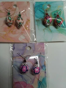 Juego de Pendientes Palanca Cuentas de Arcilla con Diseño Floral Multicolor Tono Plata - Imagen 1 de 1
