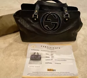 Authentic Gucci Blondie Satchel Black Leather GG Hangbag Purse - Picture 1 of 7