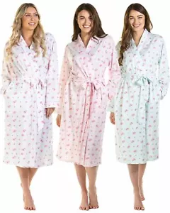 Jersey Long Sleeve Dressing Gown Ladies Pink Blush Floral Wrap Kimono Housecoat - Picture 1 of 13