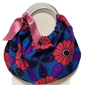 PURPLE Ankara African print Clutch HANDMADE handles PURSE PARTY Evening Bag USA - Picture 1 of 9