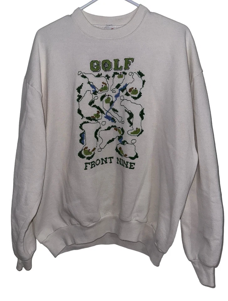 Sudadera vintage Jerzees para mujer talla XL blanca bordada a mano golf parte delantera trasera”  Foto 1 de 4