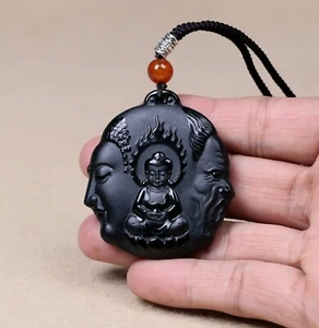 43G Chinese 100% Natural Hetian Black Jade Pendants~Buddha 和田墨玉,一念成佛护身符吊坠。 - Picture 1 of 13