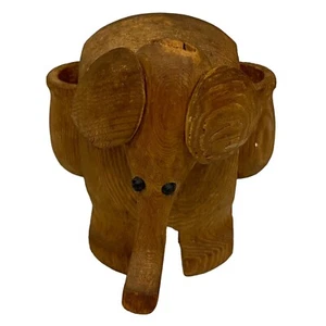 Carved Wooden Handmade Elephant 3" Figure Figurine Toothpick Holder VINTAGE - Picture 1 of 6