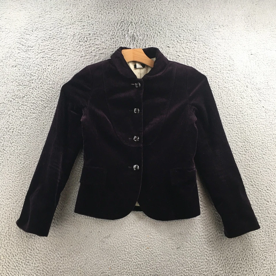 J Crew Blazer 女式 6 纯紫色棉质前扣领长袖 — 第 1/4 张图片