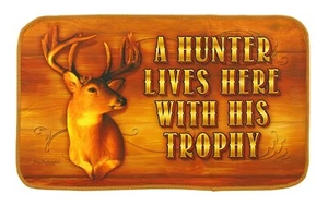 Hunter Lives Here with His Trophy Deer Welcome Door Mat 29.63" x 18.13" - Picture 1 of 3