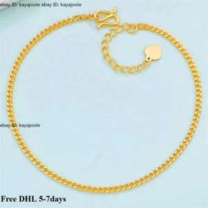 Real Solid 999 24K Yellow Gold Cuban Curb Chain Link Women Bracelet 6.3+1.2inch - Picture 1 of 4