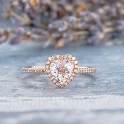 1.3ct Morganite & Diamond Halo Solitaire Engagement Ring 14k SOLID Rose Gold - Image 1 of 4