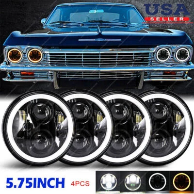 4PCS For Chevy Impala El Camino 5.75" 5-3/4"LED Headlights Hi/Lo Beam Angle Eyes - Image 1 of 4