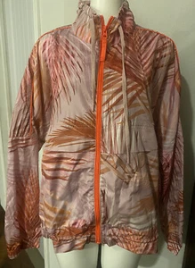 GapFit Women's XL Neon Pink Peach Zip-UP Windbreaker H2O Resistant, Palm Tree - Picture 1 of 11