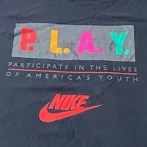 Vintage NIKE T-Shirt GRAU ETIKETT P.L.A.Y. Große USA schwarz 90er America's Youth Sport - Bild 1 von 10