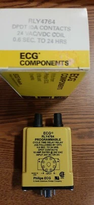 ECG Relay RLY4764/ NTE R27-11AD10-24 DPDT Time Delay .6sec-24hr.,Coil 24VAC/VDC, - Image 1 of 2