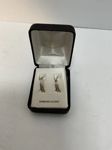 18K Gold Plated Over Sterling Silver Diamond Accent Earrings - Picture 1 of 3