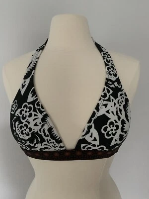 Patagonia Med Black White Floral Print Halter Neck Triangle Bikini Top Padding - Image 1 of 4
