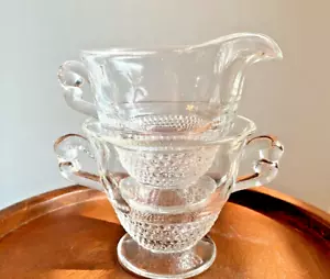 Duncan & Miller Teardrop Clear Glass Sugar Bowl And Creamer Vintage MCM Lovely - Picture 1 of 8
