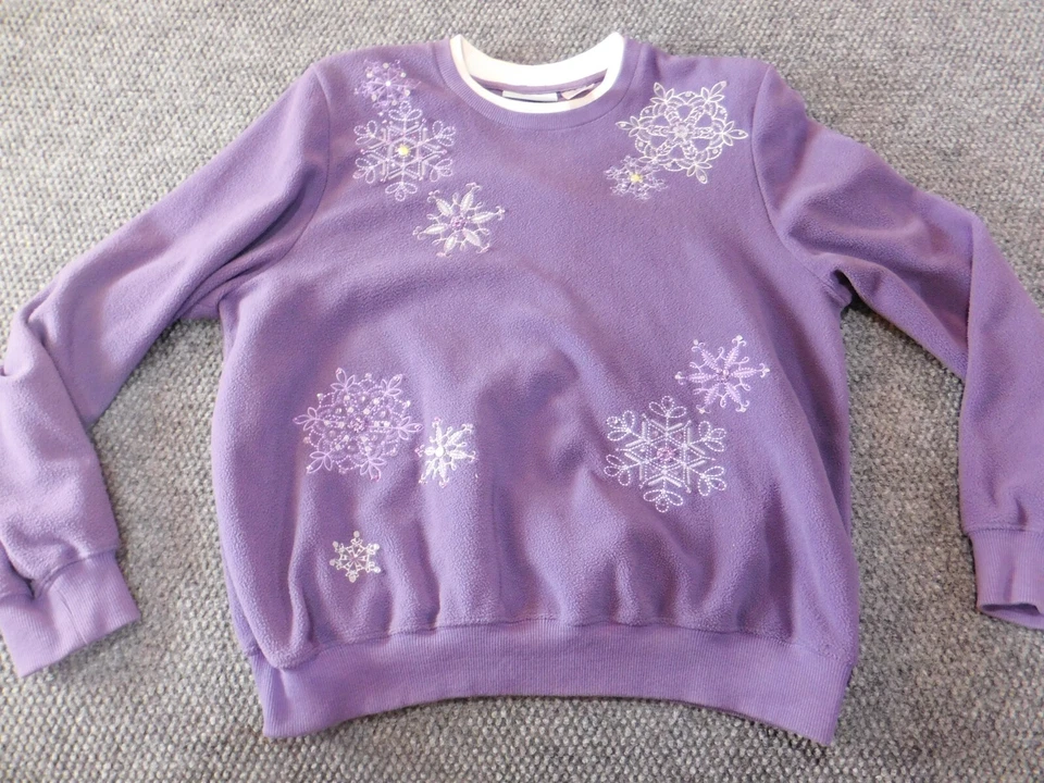 Alfred Dunner Womens Sweater PM Petites Purpe crewneck pullover snowflakes - Image 1 of 4
