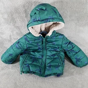 Osh Kosh Bgosh Jacket Baby 18M Green Dinosaur Sherpa Lined Puffer Hooded - Picture 1 of 9