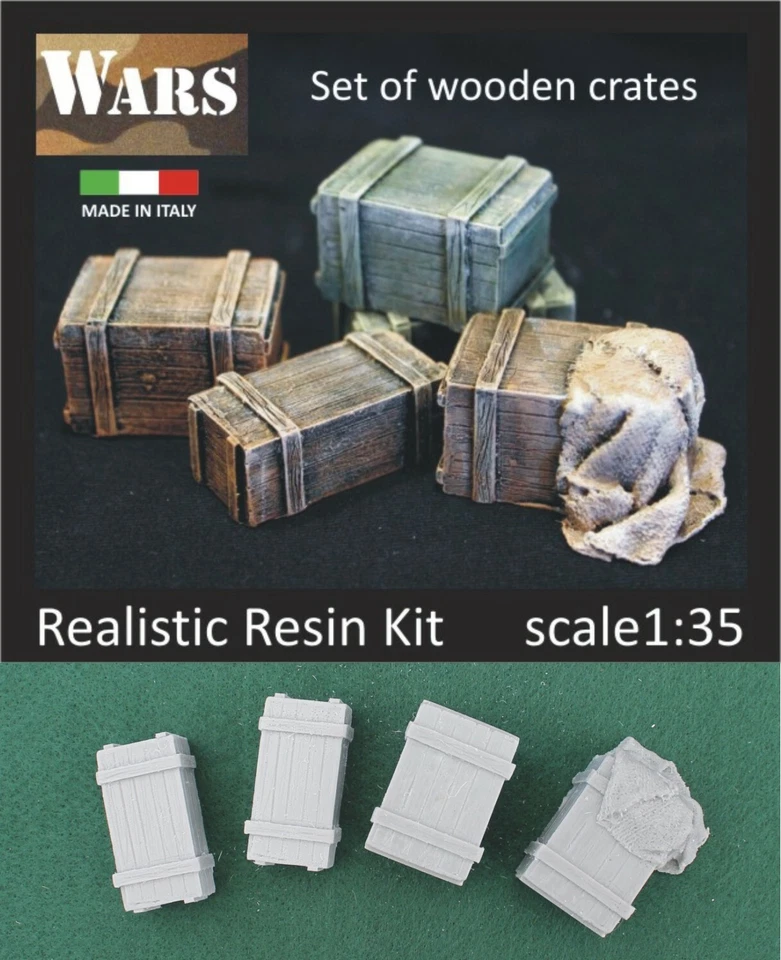 WARS 8-35 Set 4 casse in legno diorama guerra WW2 set of 4 wooden crates 1:35 - Immagine 1 di 1