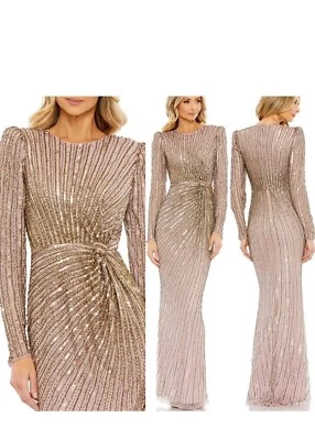 Mac Duggal 5641 装饰袖口侧结礼服摩卡 10 码 — 第 1/4 张图片