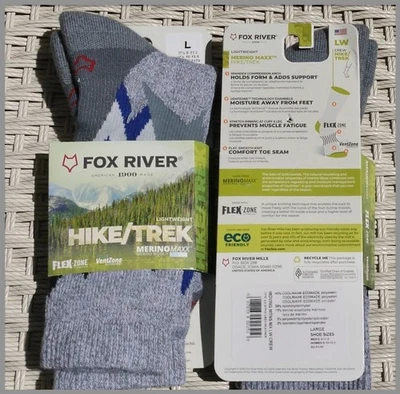 Calcetines FOX RIVER Senderismo/Caminata Ligeros Crew Grandes/9-11.5 Gris HECHOS EN EE. UU. Foto 1 de 4