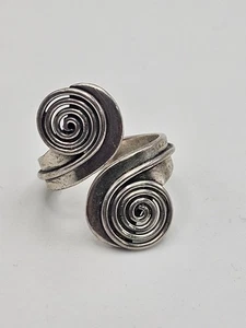 Vintage Taxco Mexico Sterling Silver Modernist Swirl Bypass Ring Adjustable - Picture 1 of 8