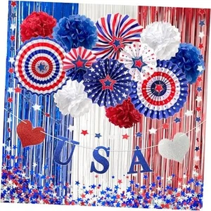 4th of July Decorations Set,Independence Day Party Supplies-Red White Blue - Picture 1 of 8