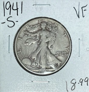 1941-S WALKING LIBERTY SILVER HALF DOLLAR~ VF ~NICE COIN~ - Picture 1 of 2