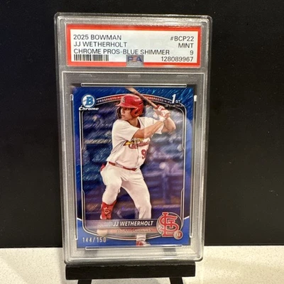 2025 BOWMAN CHROME PROSPECTS BLUE SHIMMER #BCP22 JJ WETHERHOLT 144/150 PSA 9  - Image 1 of 2