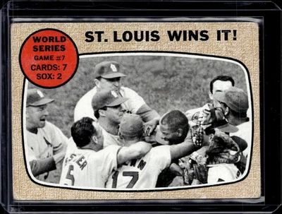 1968 Topps #157 World Series jogo 7 St. Louis ganha! Bob Gibson GRAU BAIXO - Imagem 1 de 2