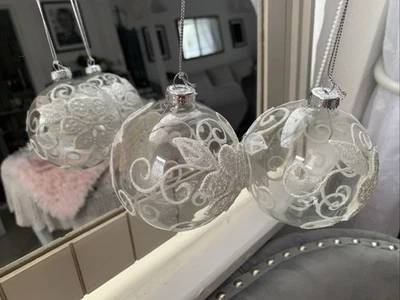 Weihnachtskugel Spitze Glitzer Weiß - Bild 1 von 4