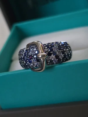 $795 EFFY Sterling silver Blue Splash Sapphire Belt buckle cluster band Ring - Image 1 of 4