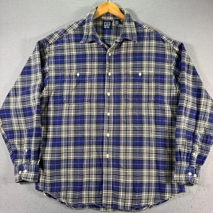 Vintage Gap Flannel Shirt Mens XL Blue Plaid Heavyweight Comfort Classic 90s - Picture 1 of 10
