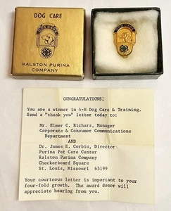 1960s 4 H DOG CARE Achievement Award Pin and Box, Ralston Purina Company - Bild 1 von 18