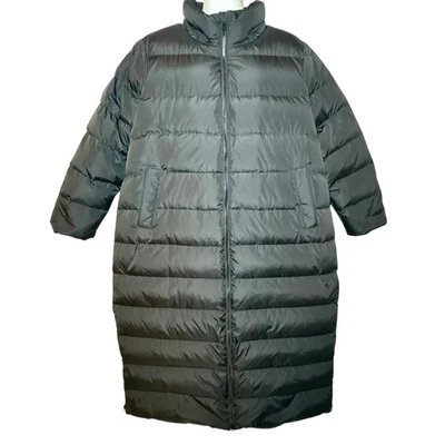 Lands End Womens 2X Wanderweight Down Ultra Light Full Zip Jacket Long 49" Black - Image 1 of 4