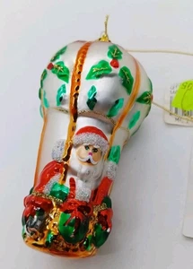 Vintage Margaret Cobane vetro soffiato a mano MONGOLFIERA BABBO NATALE ornamento RARO - Foto 1 di 6