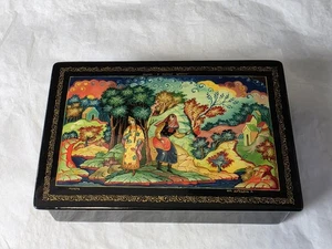Russischer Lack handbemalte Märchenschatulle Mstera Stil, Mstera 6"×4" signiert - Bild 1 von 18