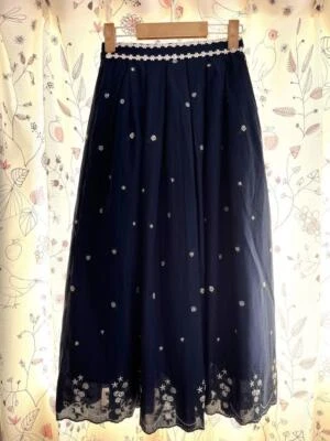 axes femme navy rose embroidery long skirt M - Image 1 of 4
