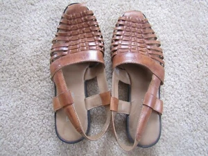 Drexlite Womens Huarache Brown Woven Leather Sling Back Sandals Size 6 Vintage - Picture 1 of 5