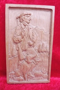 schönes, altes Holzbild , Jäger mit Hund - Bild 1 von 4