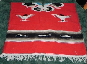 Vintage Handmade Native Poncho Southwestern Red/Black/White. Thunderbirds - Picture 1 of 13
