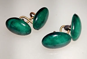 Vintage Green Glazed Porcelain DBL-SD Ruskin Like Porcelain Cufflinks c. 1900 - Picture 1 of 5