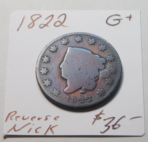 1822 EARLY 201 YEAR OLD LARGE CENT G+!!!!!!!!!!!! NICK ON REVERSE - GREAT COLOR! Cover