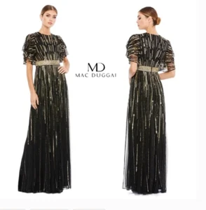 MAC DUGGAL 93582 ABITO NERO IMPREZIOSITO MANICA A STRATI LUNGHEZZA INTERA tg 8 - Foto 1 di 6