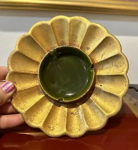 MCM Mid Century Anthony Freeman McFarlin Pottery Gold Leaf Ashtray Flower Shape - Picture 1 of 6