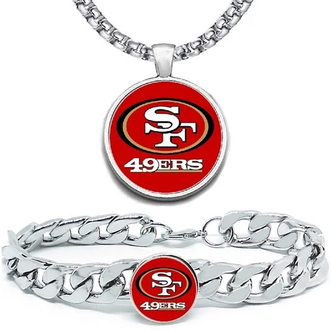 Large San Francisco 49ers Mens 24" Necklace Bracelet Gift Set Stainless D4D30 Cover
