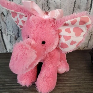 Animal Alley Pink Elephant Plush Doll Heart Ears Floppy Satin Feet Bow Toys R Us - Picture 1 of 7
