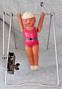 Vtg Royal Celluloid & Metal Mechanical Wind-up Gymnast On Bars Occupied Japan - Picture 1 of 9