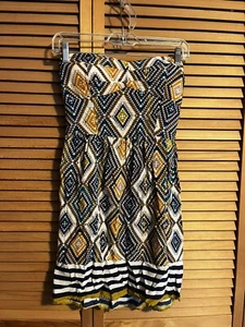 Charlotte Russe Strapless Tribal Tunic Padded Top Sz Medium Yellow & Blue - Picture 1 of 4