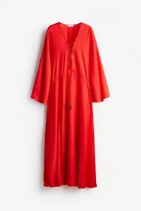 H&M S/S2024 Lace-up Kaftan Maxi Slit Dress, Bright Red - UK M, BNWT - Picture 1 of 7
