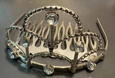 Mini Tiara Hair Comb Dangling Clear Crystals Flower Girl Princess Crown Open Box - Image 1 of 4