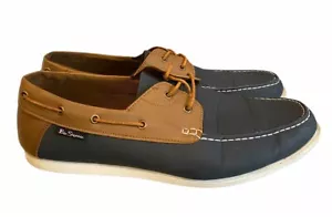 Ben Sherman Herren Boot Deck Schnürschuhe Größe UK 11 Leder hellbraun marineblau Mods Ska - Bild 1 von 12